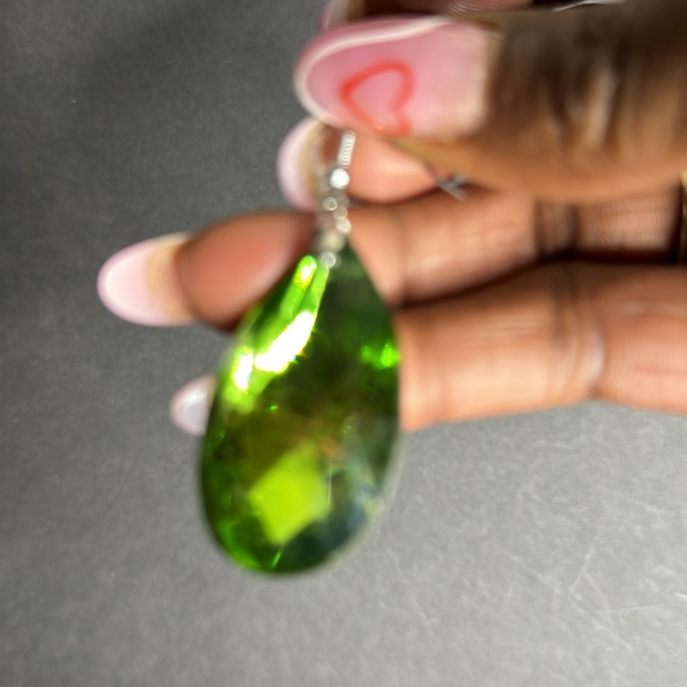 SOLDGreen Faceted Glass Teardrop Earrings - Picture 10 of 15